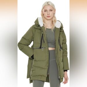 Orolay Olive Green Hooded Puffer Jacket